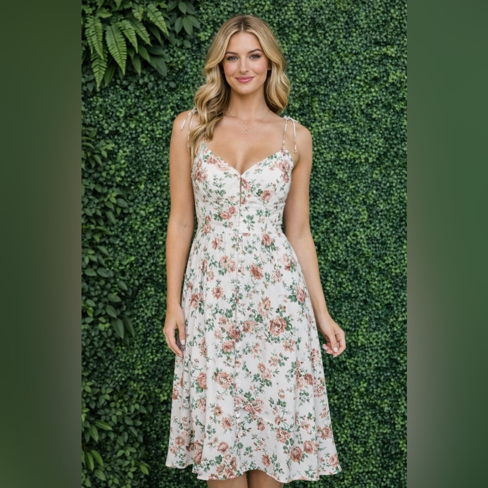Nwt whimsical‎ victorian babydoll neckline Floral Dress midi